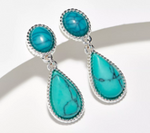 Denim & Cabochon Silver Turquoise Clip-On Southwestern Earrings
